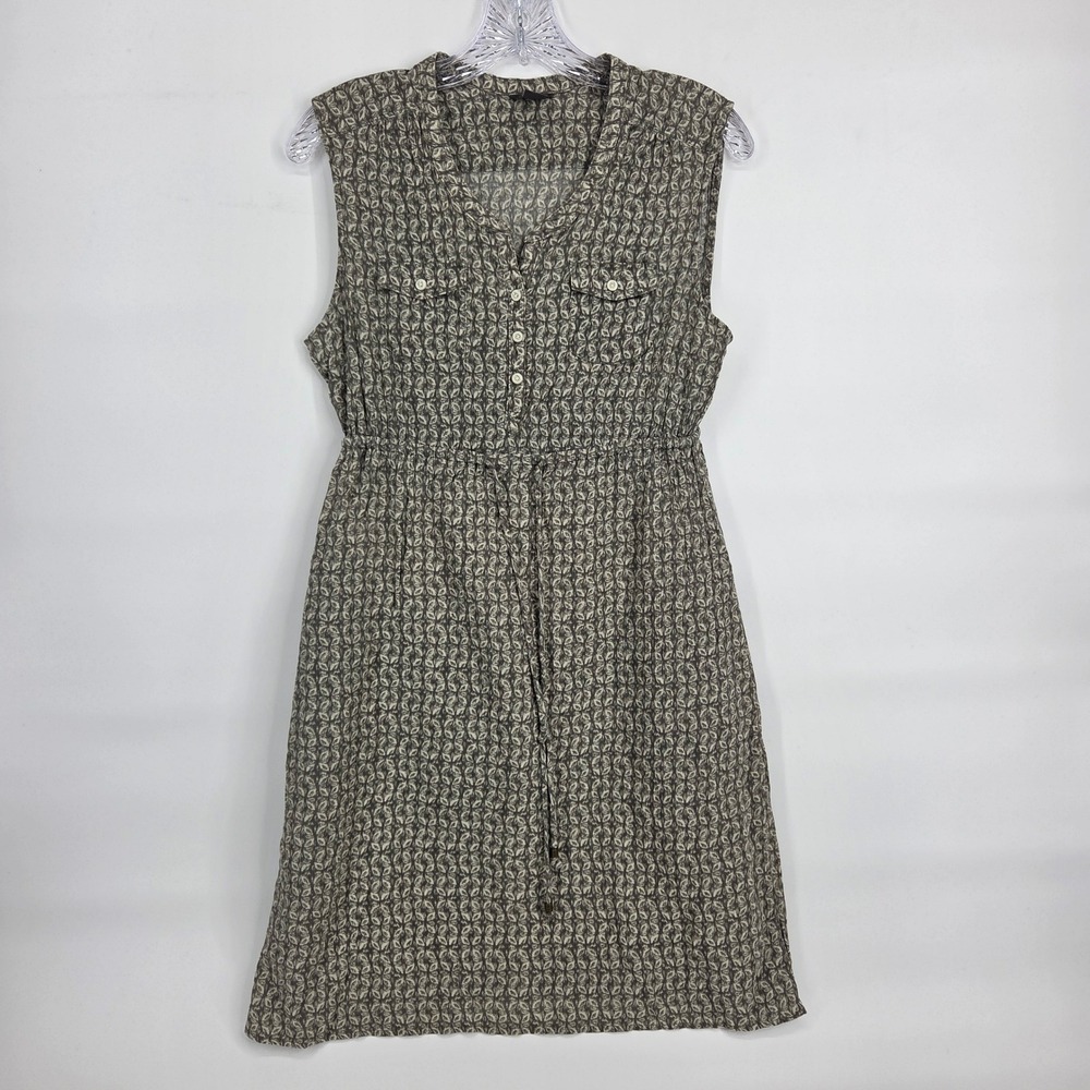 Eddie Bauer Shirtdress 4 Green Cotton Geometric Boho Art-Inspired Cottagecore